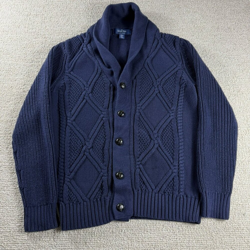 Savile Row London Cable Knit Cardigan Domed Button Sweater Blue Men’s Size M